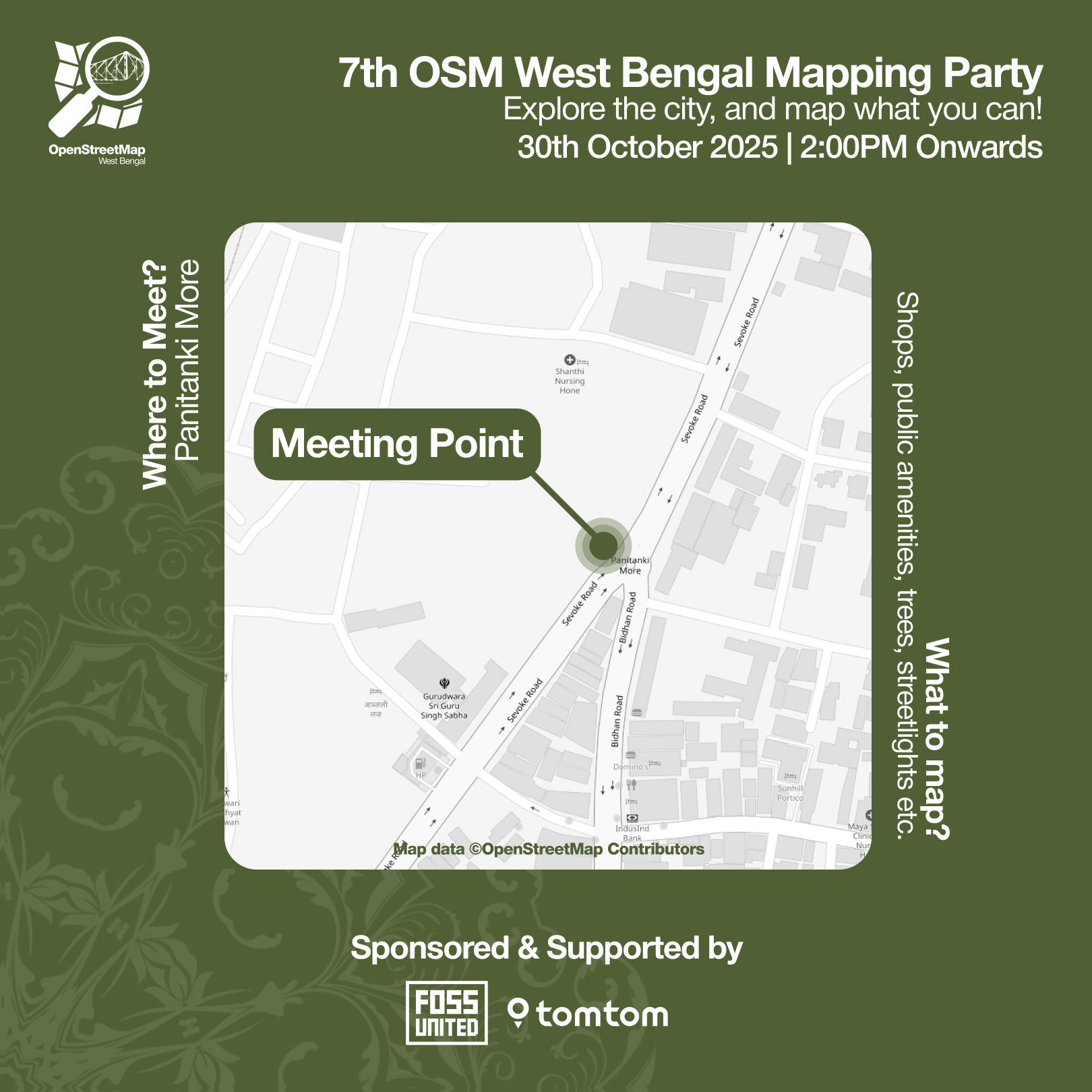 7th OpenStreetMap West Bengal (+ FOSS Club @ SGP) Mapping Party event banner